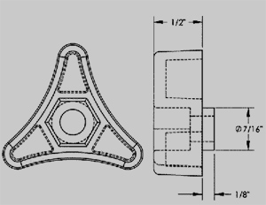 (101) 1/4" Hex Press-Loc Tri Knobs, Nylon 6/6